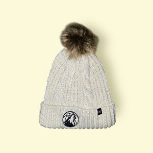 MN Timberwolves 47 Brand Ivory Knit Beanie with Faux Fur Pom-Pom